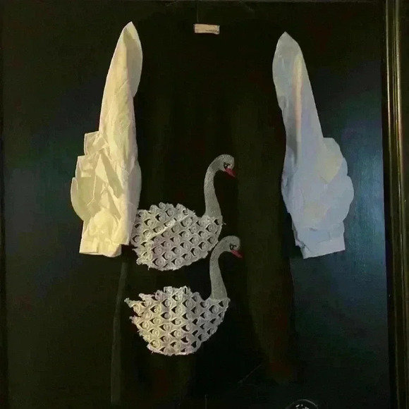 Amazing wool dress with cotton sleeves size small would  fit 2-6. Stretchy wool - Picture 3 of 5